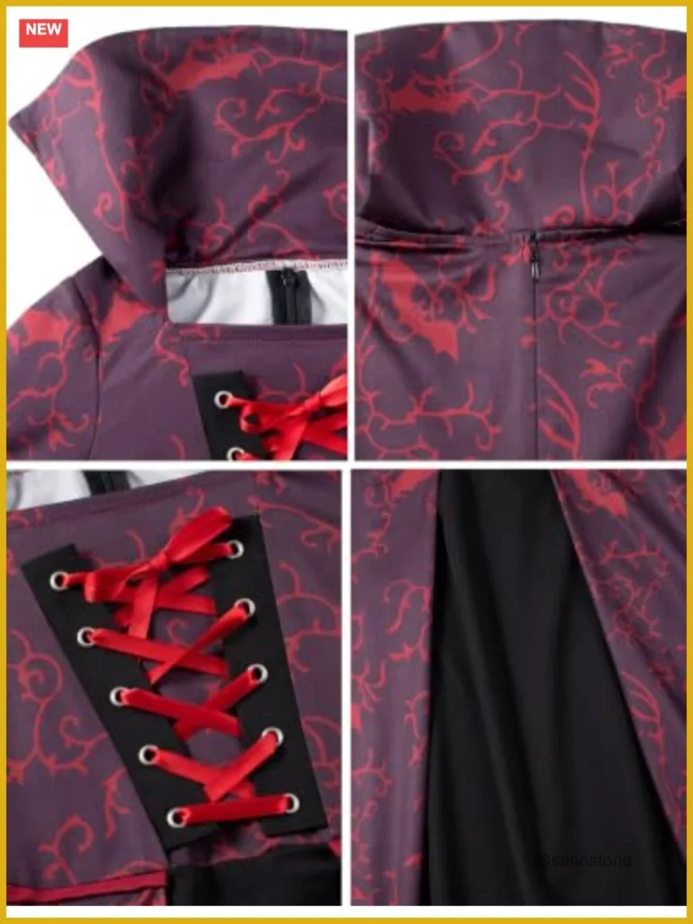 Kids Gothic Victorian Vampiress Dress Costume Set with Fangs, Staff & Choker